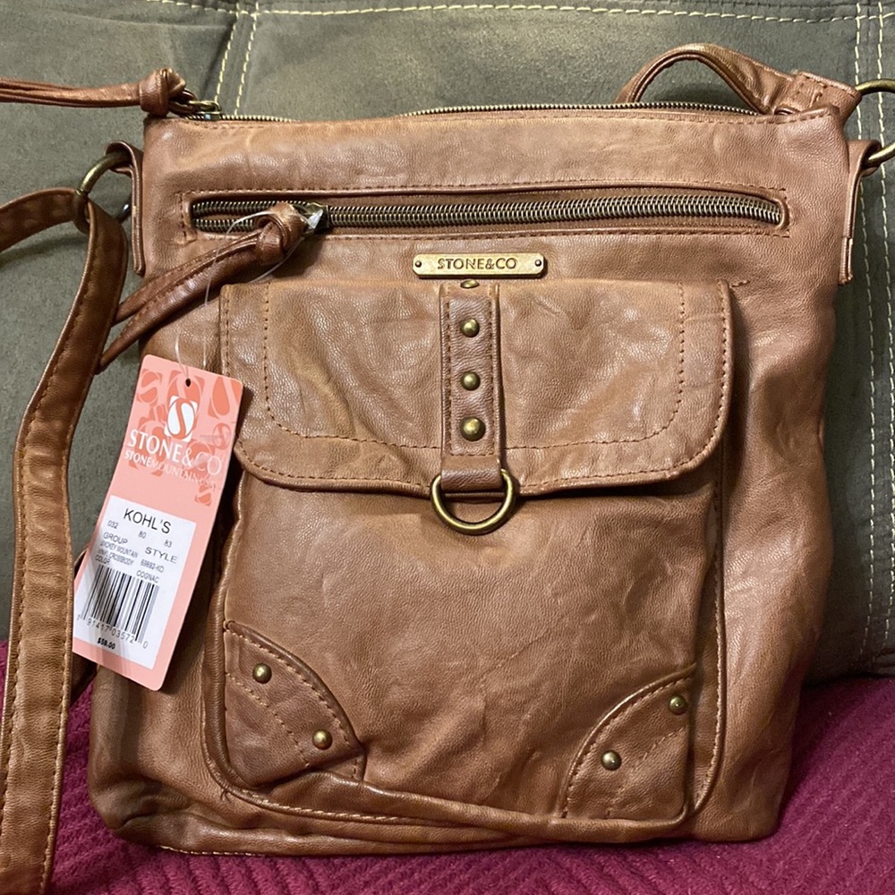 Stone & Co Smokey Mountain studded crossbody bag in cognac - Picture 6 of 7